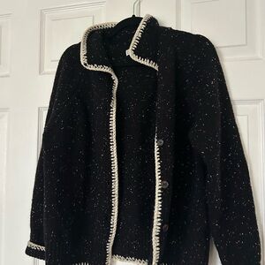 Black Cardigan with White Trim